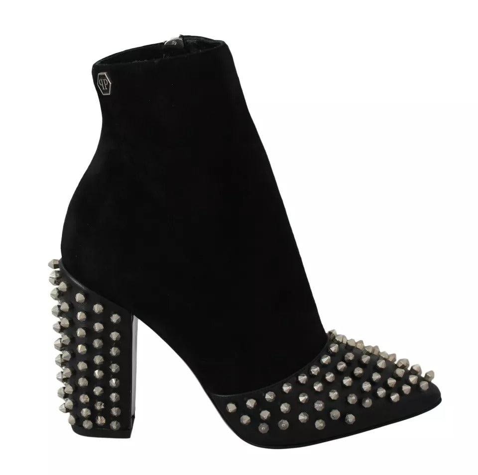 Philipp Plein Black Suede Studded Heels Ankle Boots Shoes $2466.00 Philipp Plein Luzworld