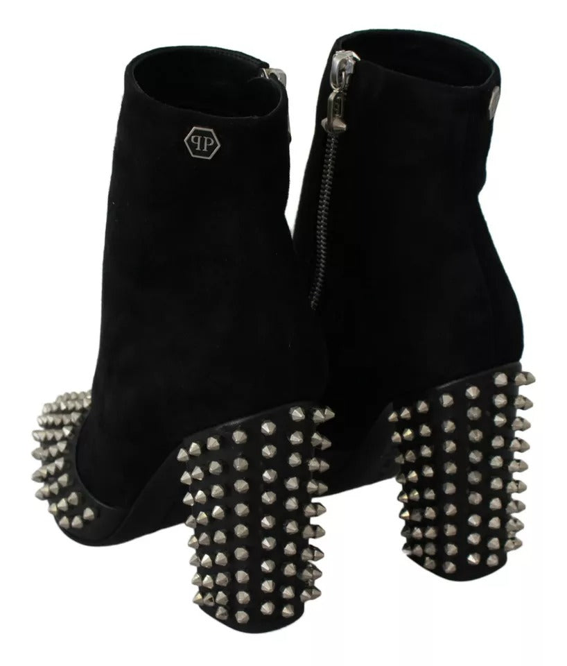Philipp Plein Black Suede Studded Heels Ankle Boots Shoes $2466.00 Philipp Plein Luzworld