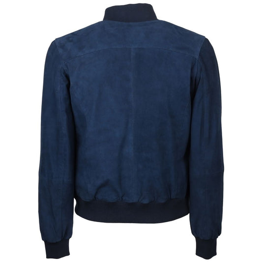 Emilio Romanelli Blue Calfskin Men Bomber Jacket $1068.00 Emilio Romanelli Luzworld