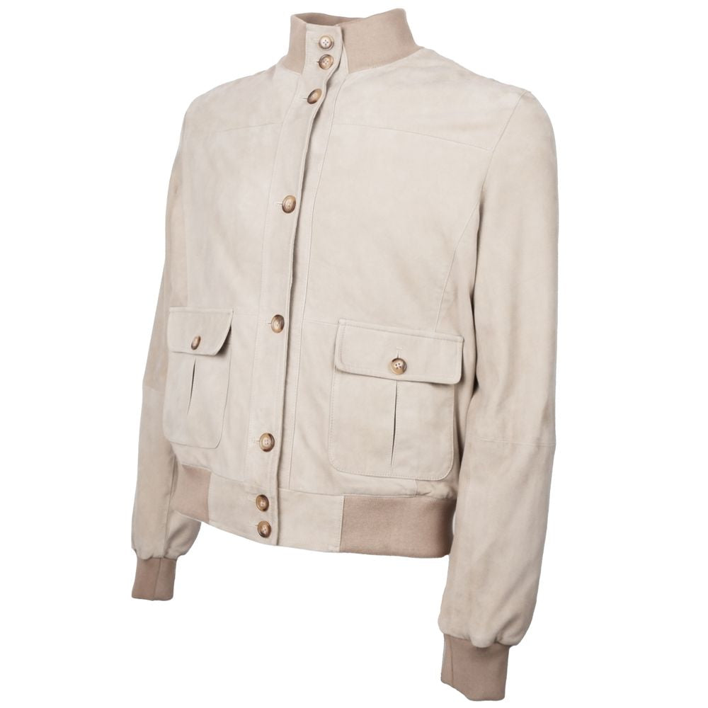 Emilio Romanelli Beige Calfskin Men Jacket $1068.00 Emilio Romanelli Luzworld
