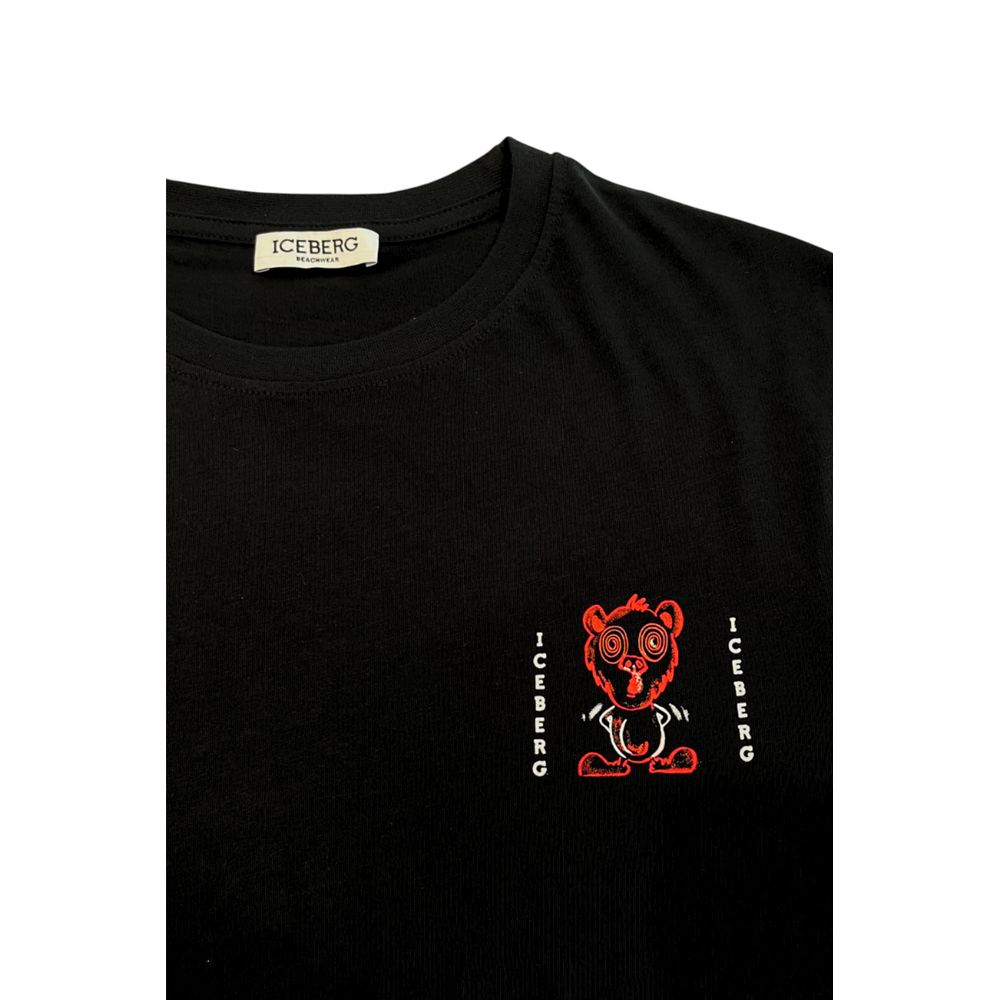 Iceberg Black Cotton Men T-Shirt $144.00 Iceberg Luzworld