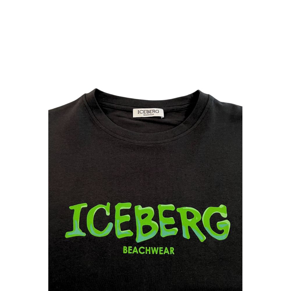 Iceberg Black Cotton Men T-Shirt $144.00 Iceberg Luzworld
