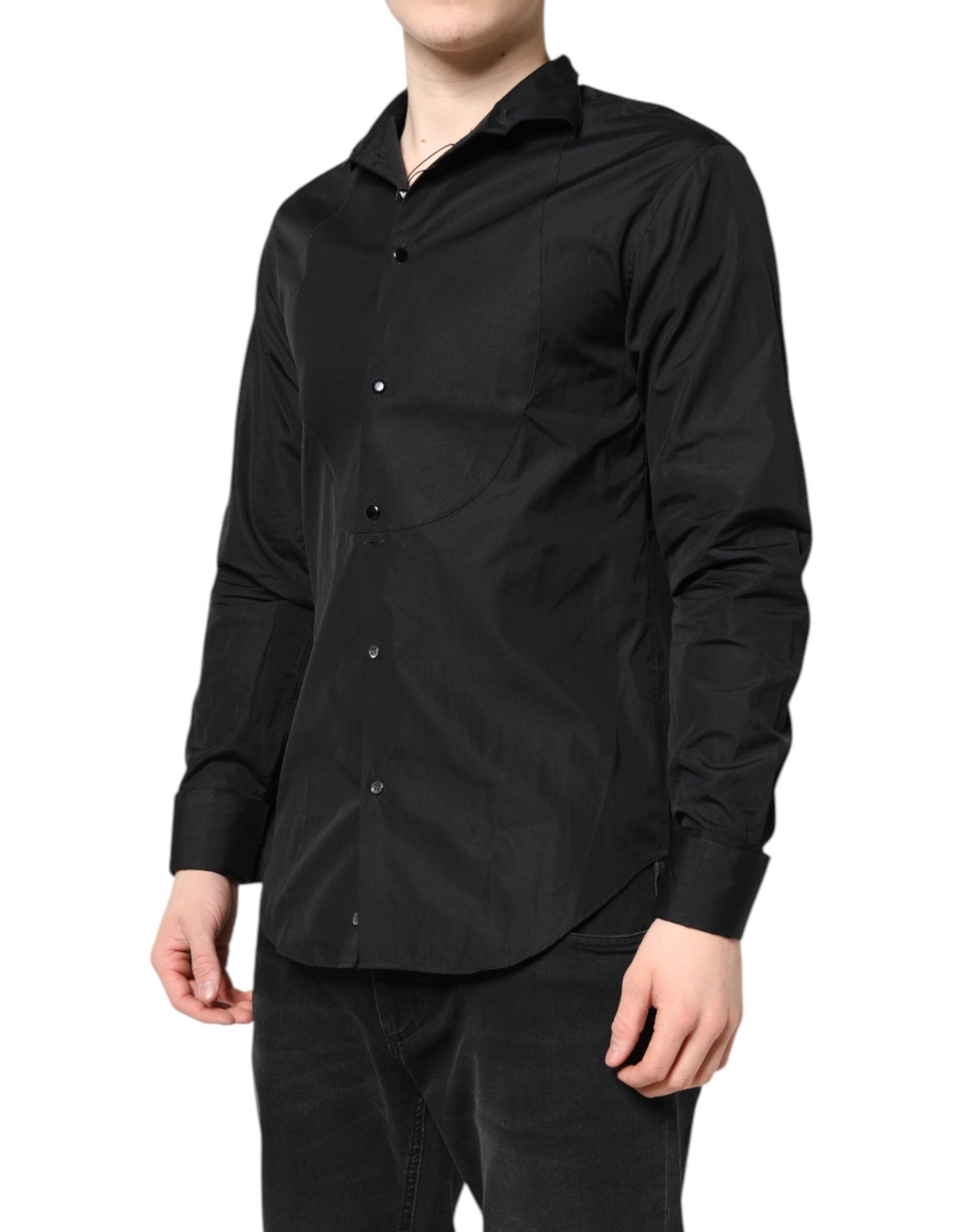 Emporio Armani Black Cotton Long Sleeves Men Formal Dress Shirt $702.00 Emporio Armani Luzworld