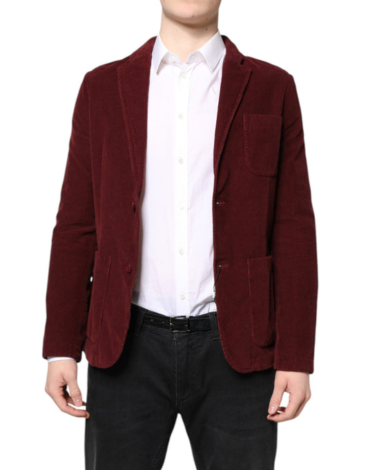 GF Ferre Maroon Corduroy Regular Fit Men Coat Blazer Jacket $1598.00 GF Ferre Luzworld