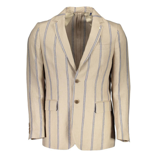 Gant Beige Linen Men Jacket $670.00 Gant Luzworld