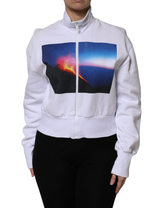 MSGM White Graphic Print Cotton Long Sleeves Full Zip Bomber Jacket $674.00 MSGM Luzworld