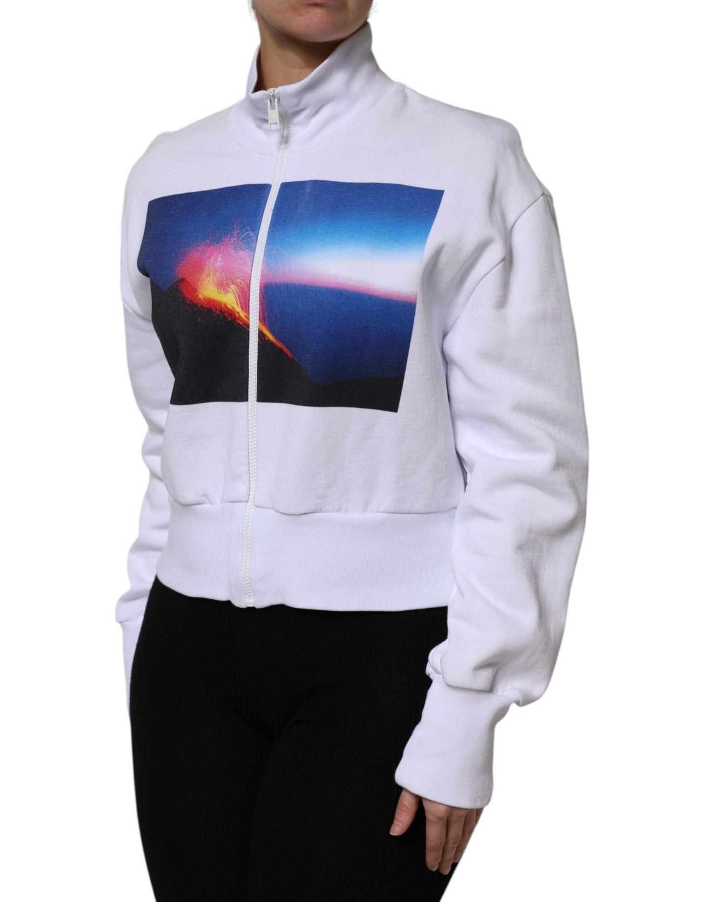 MSGM White Graphic Print Cotton Long Sleeves Full Zip Bomber Jacket $674.00 MSGM Luzworld