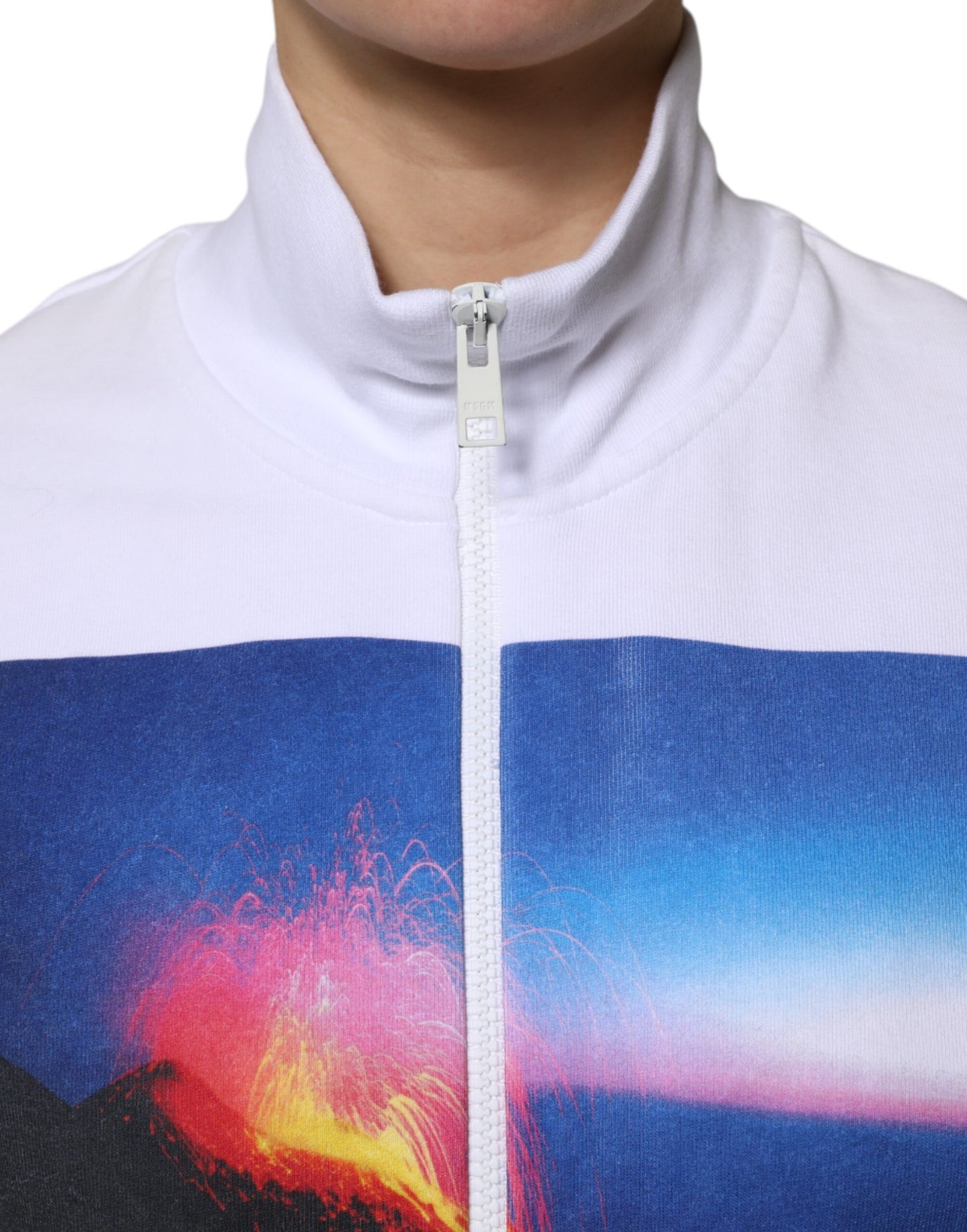 MSGM White Graphic Print Cotton Long Sleeves Full Zip Bomber Jacket $674.00 MSGM Luzworld