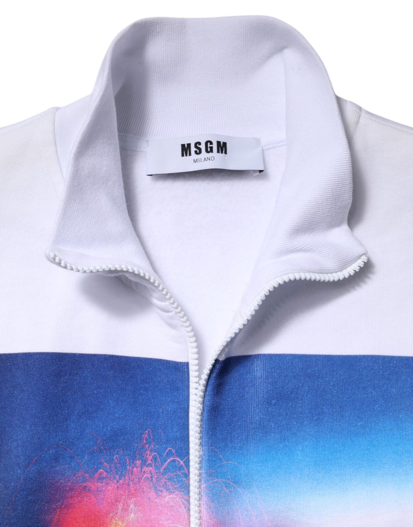 MSGM White Graphic Print Cotton Long Sleeves Full Zip Bomber Jacket $674.00 MSGM Luzworld