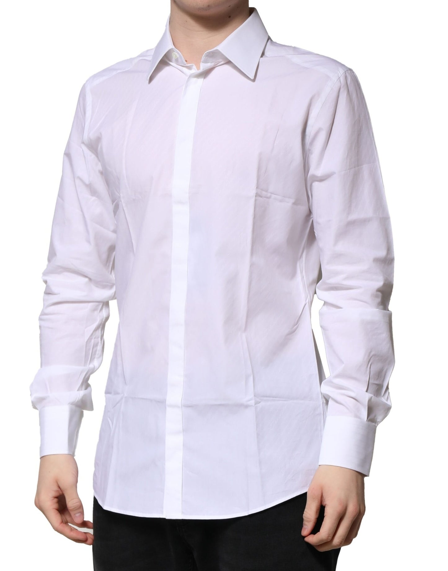 Dolce & Gabbana White Cotton Long Sleeves GOLD Formal Shirt