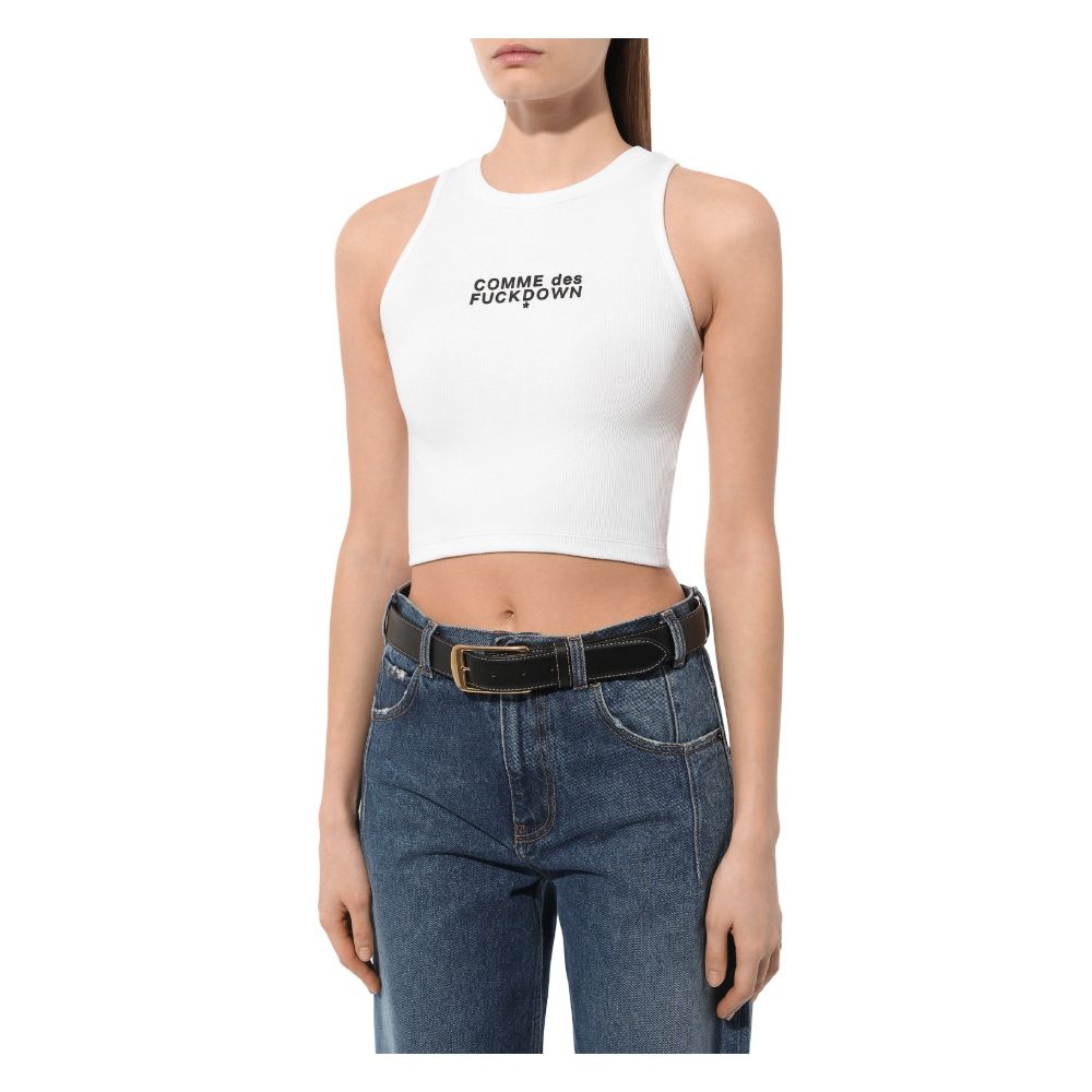 Comme Des Fuckdown White Cotton Women Cropped T-Shirt $128.00 Comme Des Fuckdown Luzworld