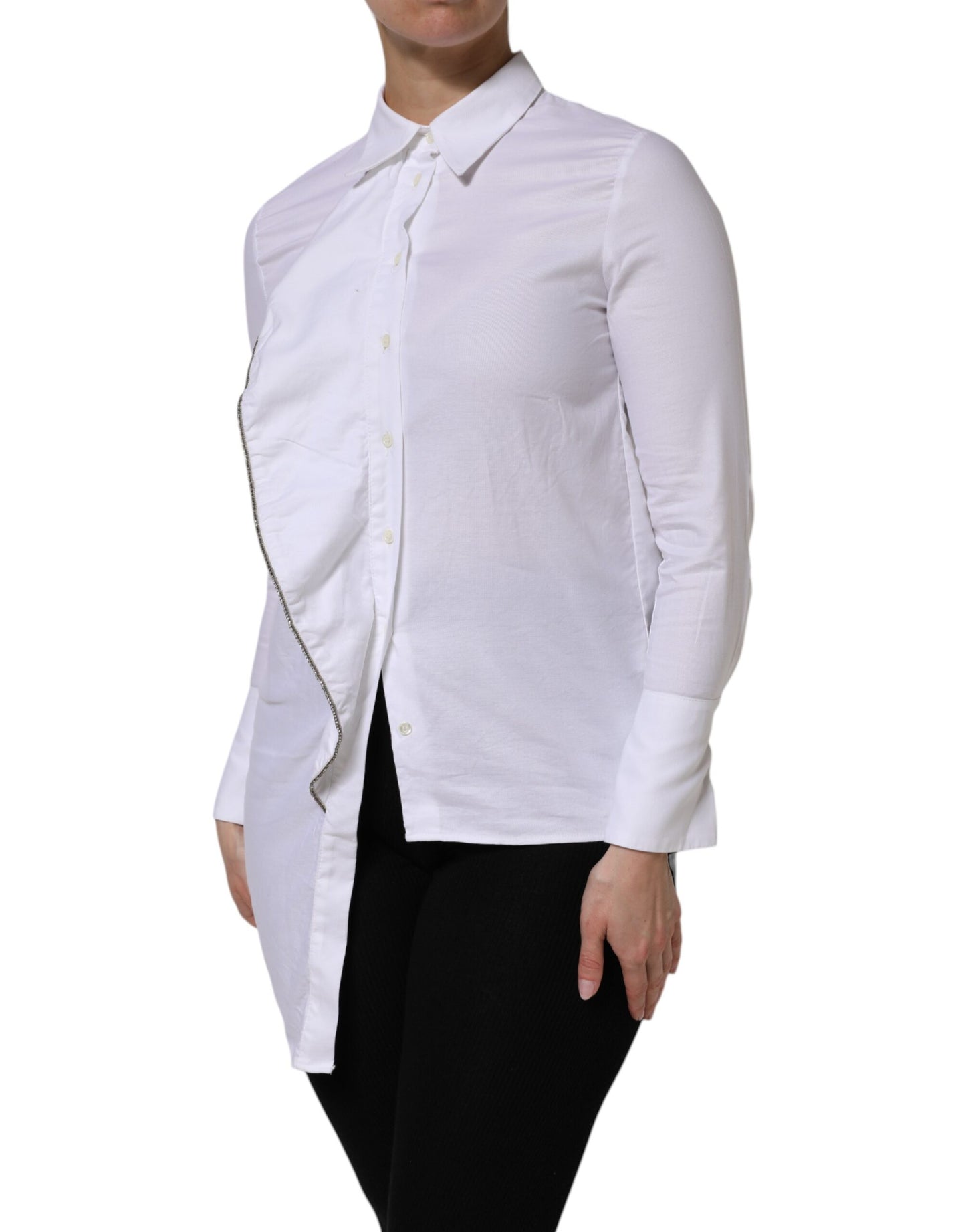 AGLINI White Cotton Collared Long Sleeves Ruffle Top Shirt $509.00 AGLINI Luzworld