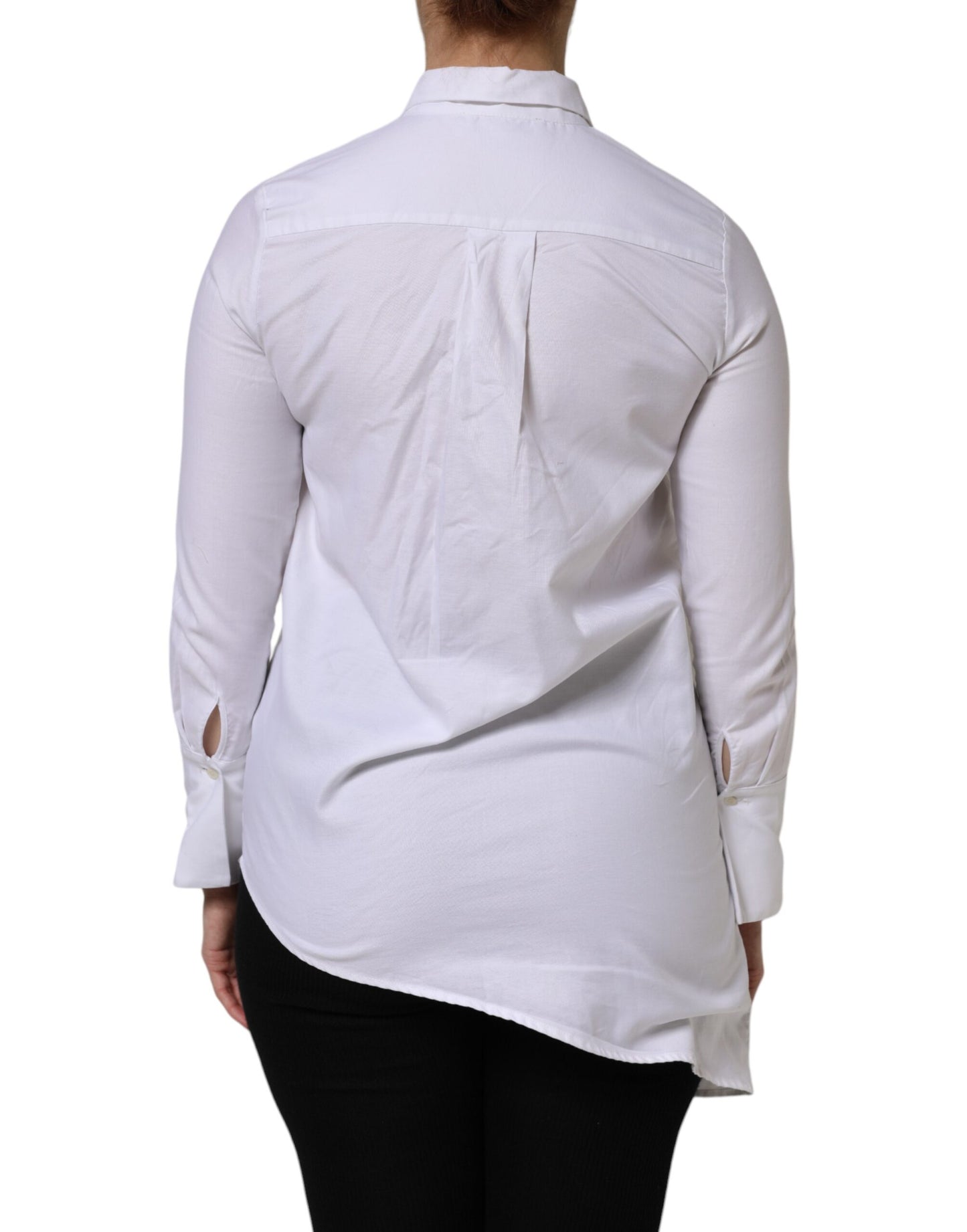 AGLINI White Cotton Collared Long Sleeves Ruffle Top Shirt $509.00 AGLINI Luzworld