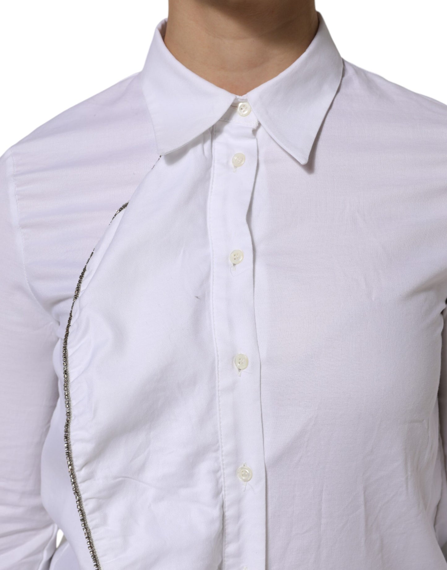 AGLINI White Cotton Collared Long Sleeves Ruffle Top Shirt $509.00 AGLINI Luzworld