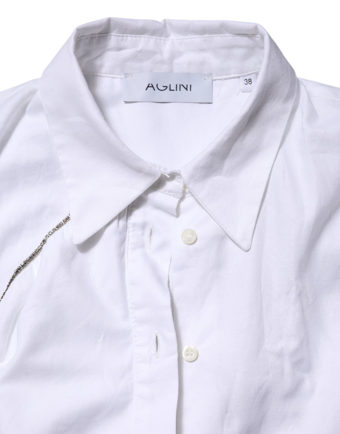 AGLINI White Cotton Collared Long Sleeves Ruffle Top Shirt $509.00 AGLINI Luzworld