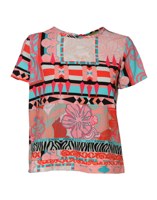 Versace Jeans Multicolor Print Short Sleeves Women Blouse Top $594.00 Versace Jeans Luzworld