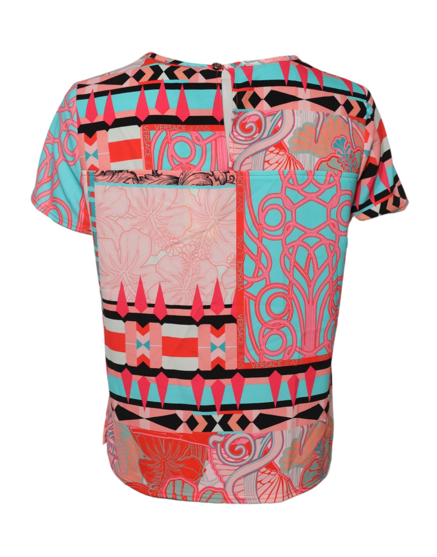Versace Jeans Multicolor Print Short Sleeves Women Blouse Top $594.00 Versace Jeans Luzworld