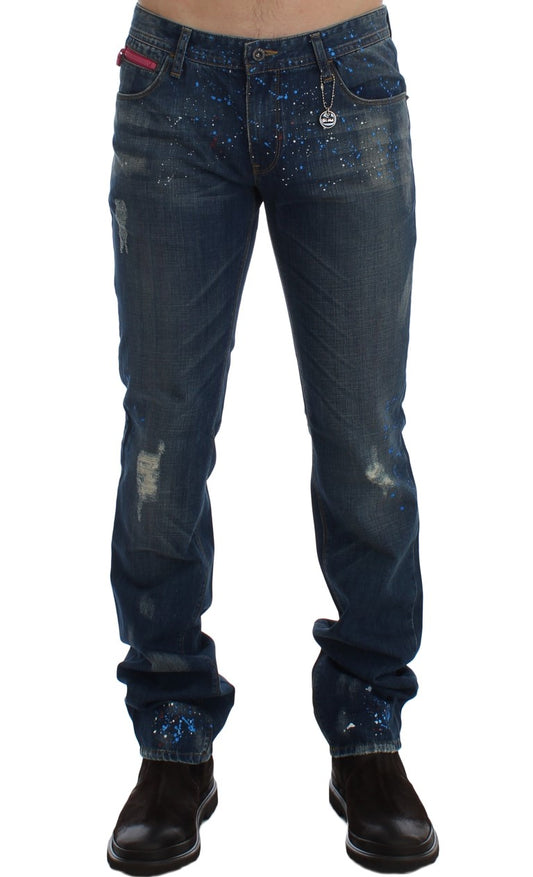 Costume National Blue Wash Paint Slim Fit Pants Jeans $661.00 Costume National Luzworld