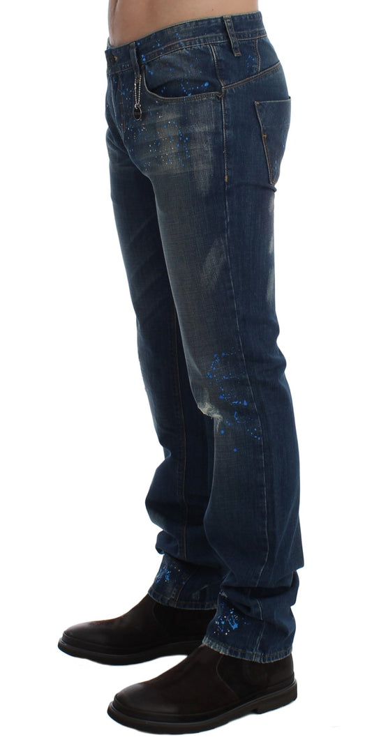 Costume National Blue Wash Paint Slim Fit Pants Jeans $661.00 Costume National Luzworld