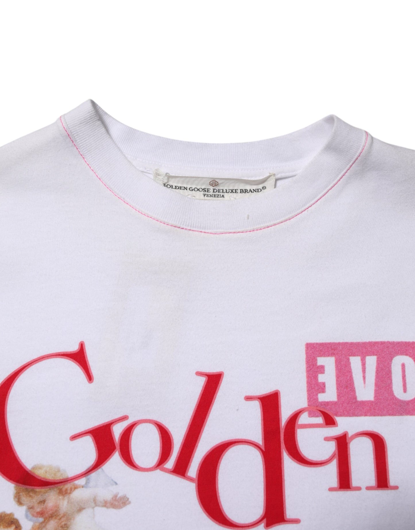 Golden Goose White Printed Round Neck T-shirt $506.00 Golden Goose Luzworld