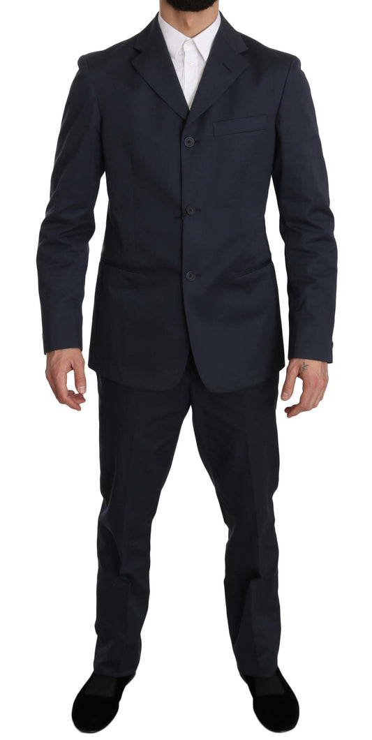 Romeo Gigli Two Piece 3 Button Cotton Blue Solid Suit $916.00 Romeo Gigli Luzworld