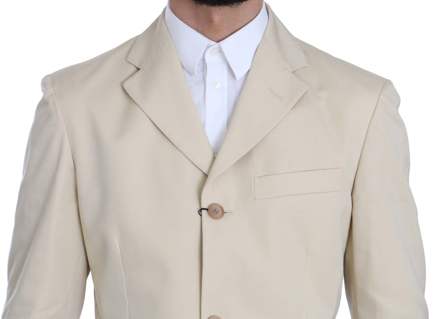 Romeo Gigli Two Piece 3 Button Beige Cotton Solid Suit $916.00 Romeo Gigli Luzworld