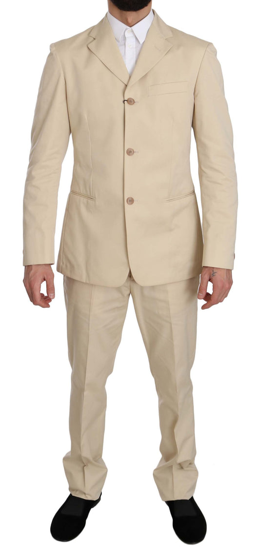 Romeo Gigli Two Piece 3 Button Beige Cotton Solid Suit $916.00 Romeo Gigli Luzworld