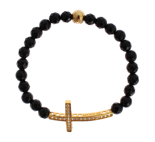 Nialaya Agate Stone Gold CZ Cross 925 Silver Bracelet $603.00 Nialaya Luzworld