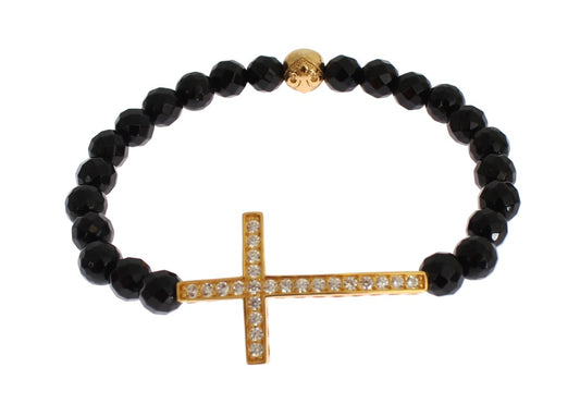 Nialaya Agate Stone Gold CZ Cross 925 Silver Bracelet $603.00 Nialaya Luzworld