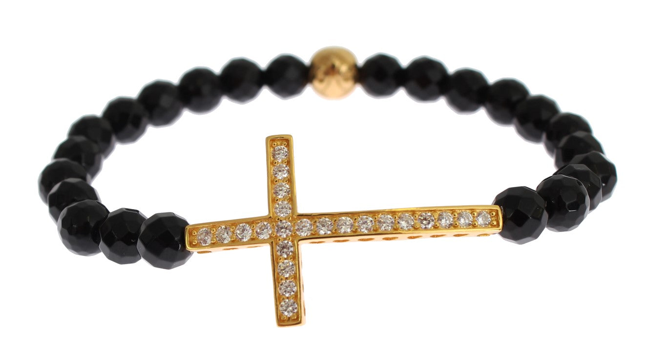 Nialaya Agate Stone Gold CZ Cross 925 Silver Bracelet $603.00 Nialaya Luzworld