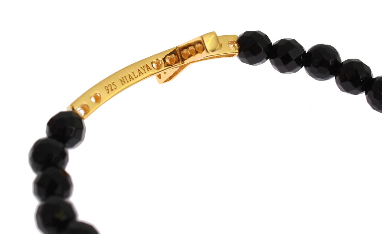 Nialaya Agate Stone Gold CZ Cross 925 Silver Bracelet $603.00 Nialaya Luzworld