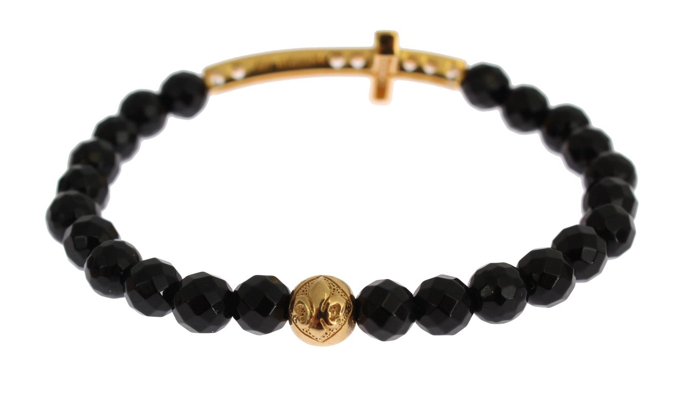 Nialaya Agate Stone Gold CZ Cross 925 Silver Bracelet $603.00 Nialaya Luzworld