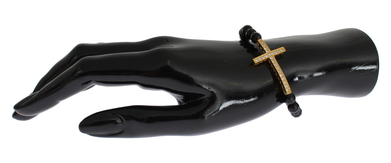 Nialaya Agate Stone Gold CZ Cross 925 Silver Bracelet $603.00 Nialaya Luzworld