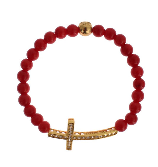 Nialaya Red Coral Gold CZ Cross 925 Silver Bracelet $603.00 Nialaya Luzworld