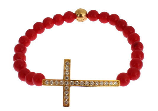 Nialaya Red Coral Gold CZ Cross 925 Silver Bracelet $603.00 Nialaya Luzworld