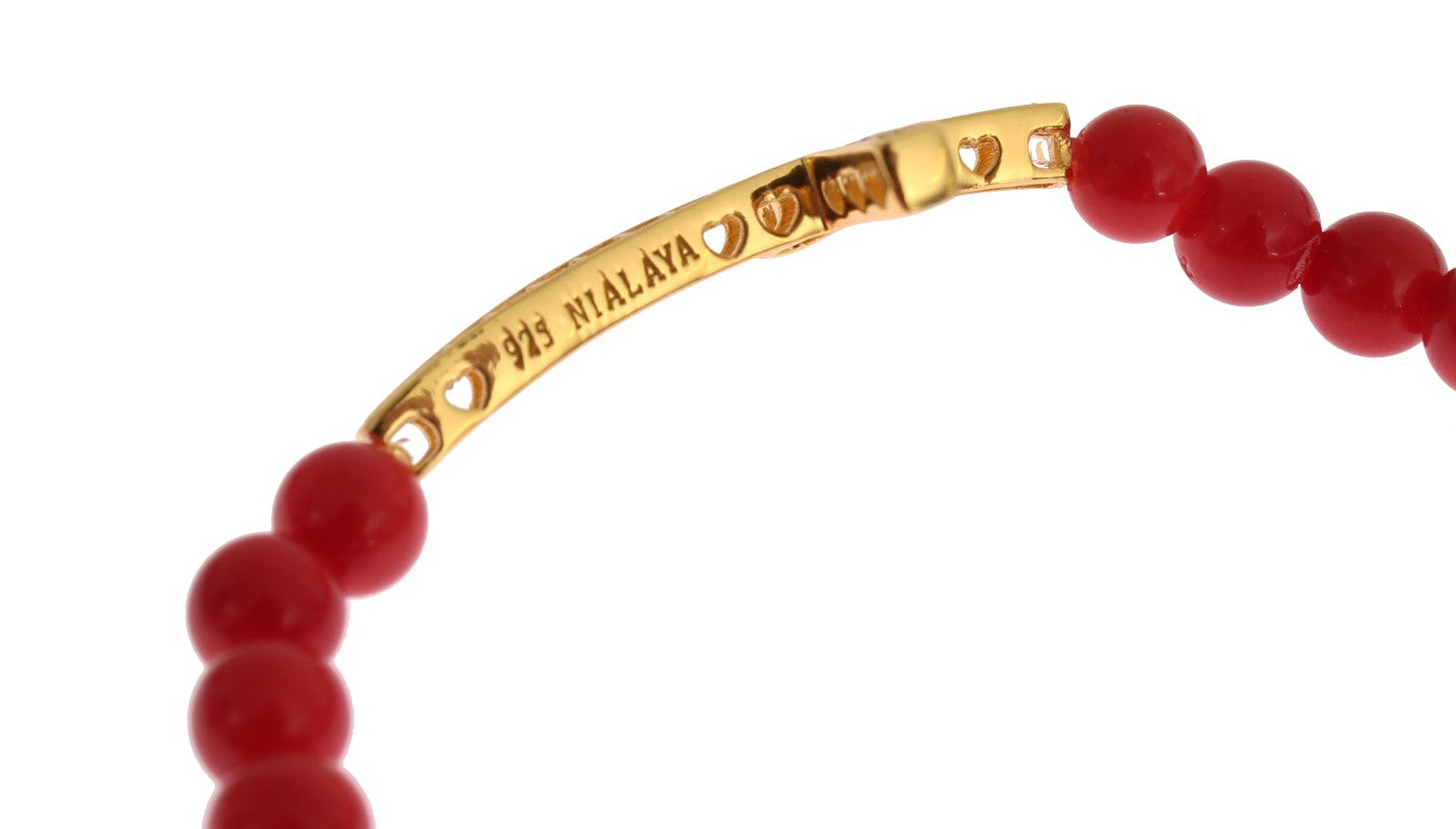 Nialaya Red Coral Gold CZ Cross 925 Silver Bracelet $603.00 Nialaya Luzworld
