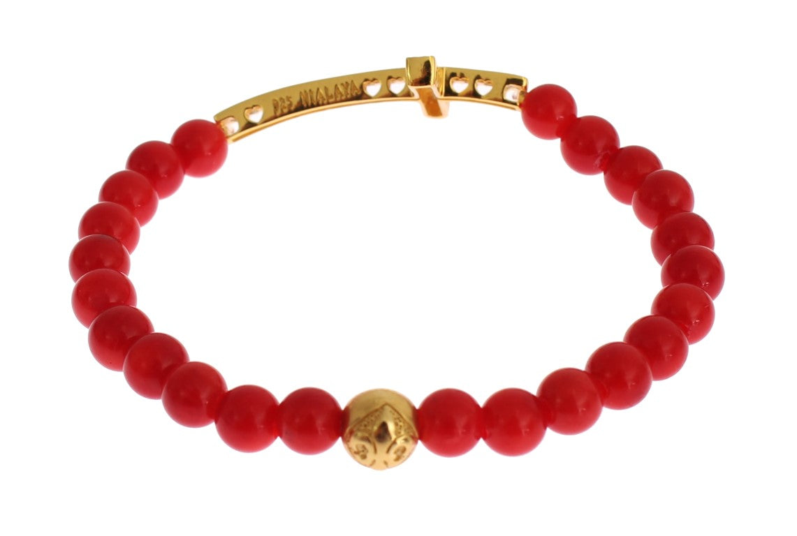 Nialaya Red Coral Gold CZ Cross 925 Silver Bracelet $603.00 Nialaya Luzworld