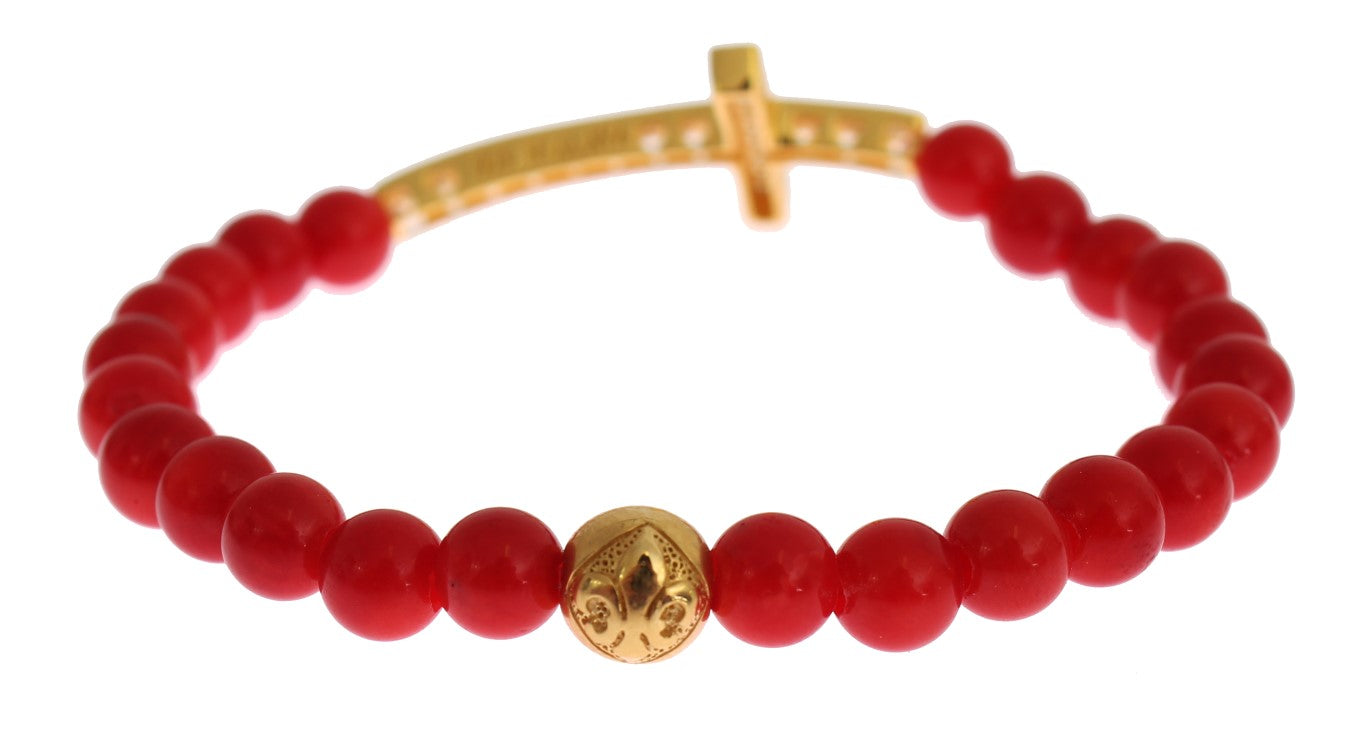 Nialaya Red Coral Gold CZ Cross 925 Silver Bracelet $603.00 Nialaya Luzworld