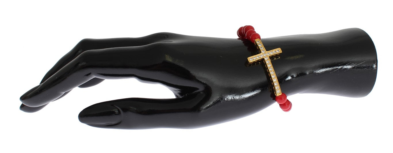 Nialaya Red Coral Gold CZ Cross 925 Silver Bracelet $603.00 Nialaya Luzworld