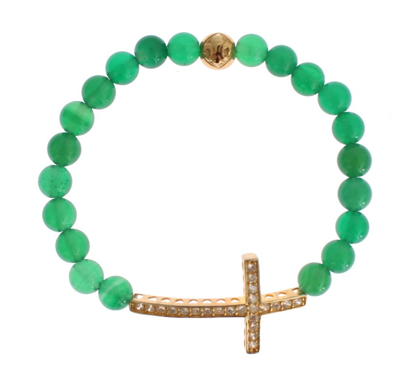 Nialaya Jade Stone Gold CZ Cross 925 Silver Bracelet $583.00 Nialaya Luzworld