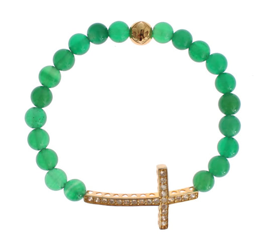 Nialaya Jade Stone Gold CZ Cross 925 Silver Bracelet $583.00 Nialaya Luzworld