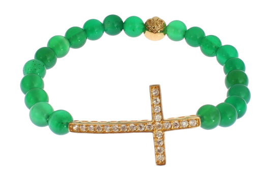 Nialaya Jade Stone Gold CZ Cross 925 Silver Bracelet $583.00 Nialaya Luzworld