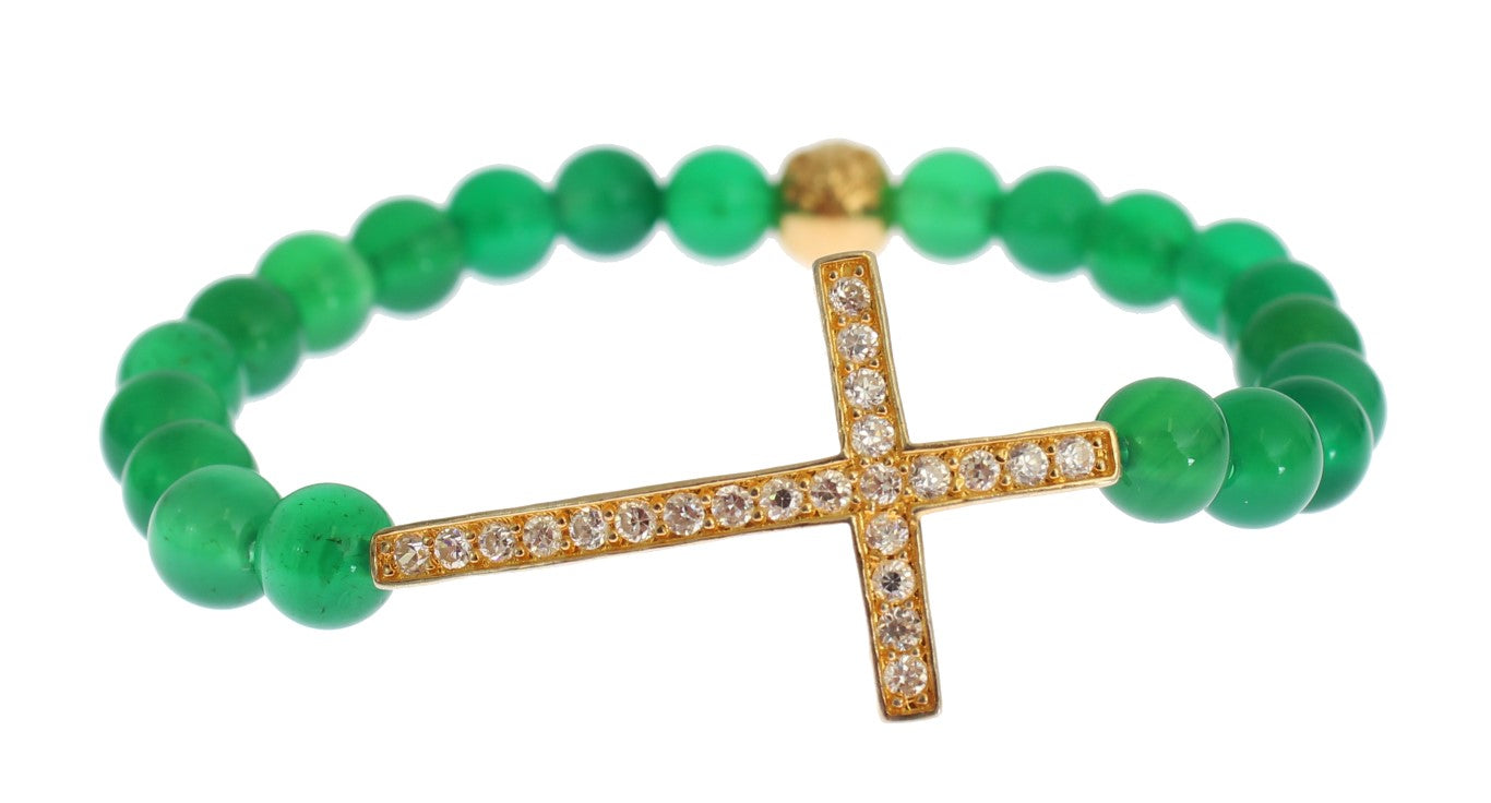 Nialaya Jade Stone Gold CZ Cross 925 Silver Bracelet $583.00 Nialaya Luzworld