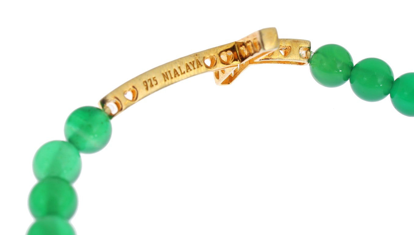 Nialaya Jade Stone Gold CZ Cross 925 Silver Bracelet $583.00 Nialaya Luzworld