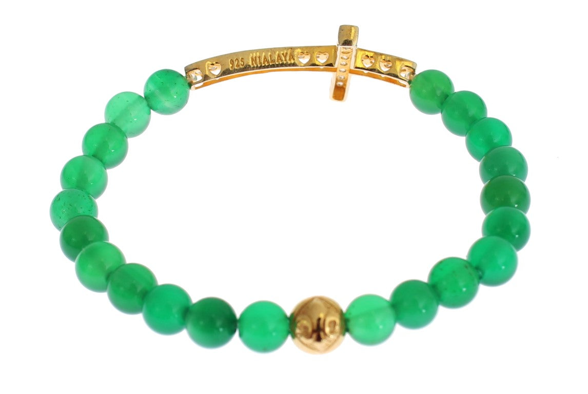 Nialaya Jade Stone Gold CZ Cross 925 Silver Bracelet $583.00 Nialaya Luzworld