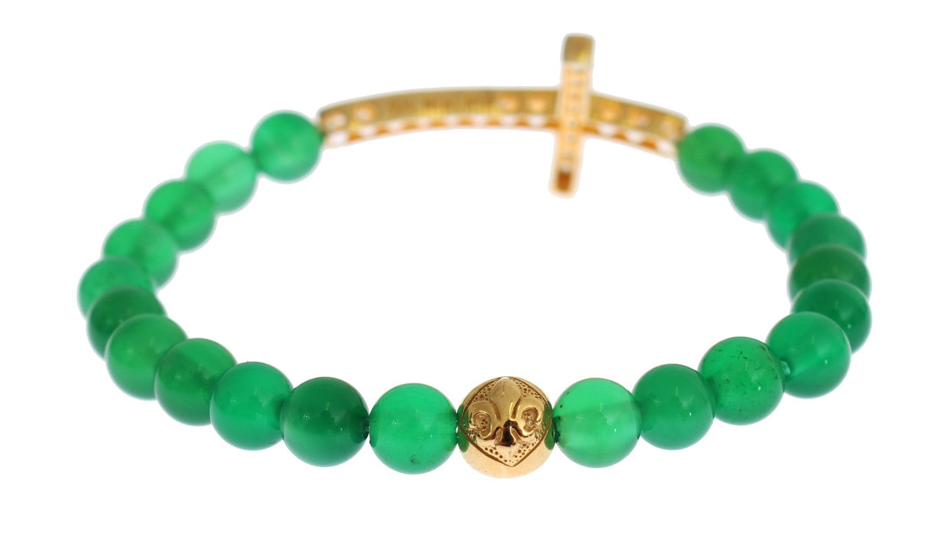 Nialaya Jade Stone Gold CZ Cross 925 Silver Bracelet $583.00 Nialaya Luzworld