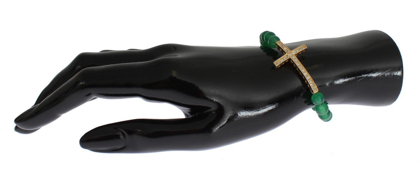 Nialaya Jade Stone Gold CZ Cross 925 Silver Bracelet $583.00 Nialaya Luzworld