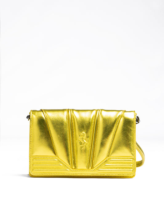 Ferrari Metal Yellow GT patent leather bag with chain $2127.00 Ferrari Luzworld