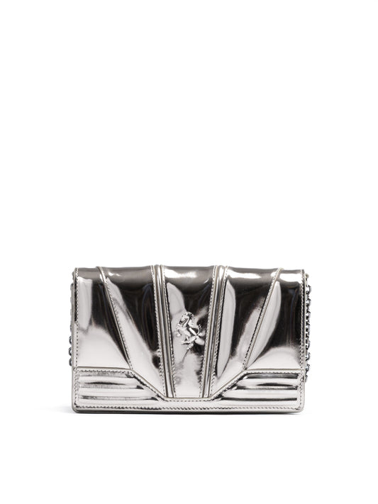 Ferrari Metal Silver GT patent leather bag with chain $2127.00 Ferrari Luzworld
