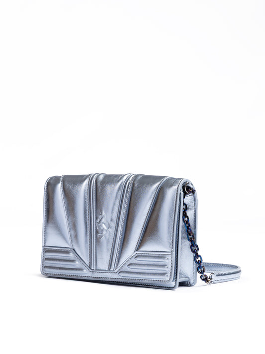 Ferrari Metal light blue GT patent leather bag with chain $2127.00 Ferrari Luzworld